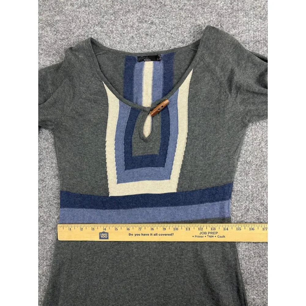 Prana Sweater Dress Womens Small Gray Colorblock Scoop Neck 3/4 Sleeve Knit - Picture 5 of 8